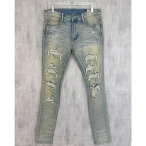 MNML Distressed Skinny Jeans Men 32x34 Rhinestone Ripped Denim Streetwear Grunge